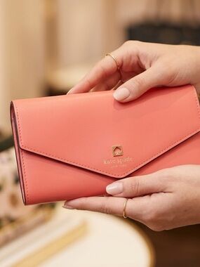 kate spade Coral Envelope Flap Wallet with Gold Logo